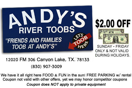 Andy's River Toobs - Rental Coupon